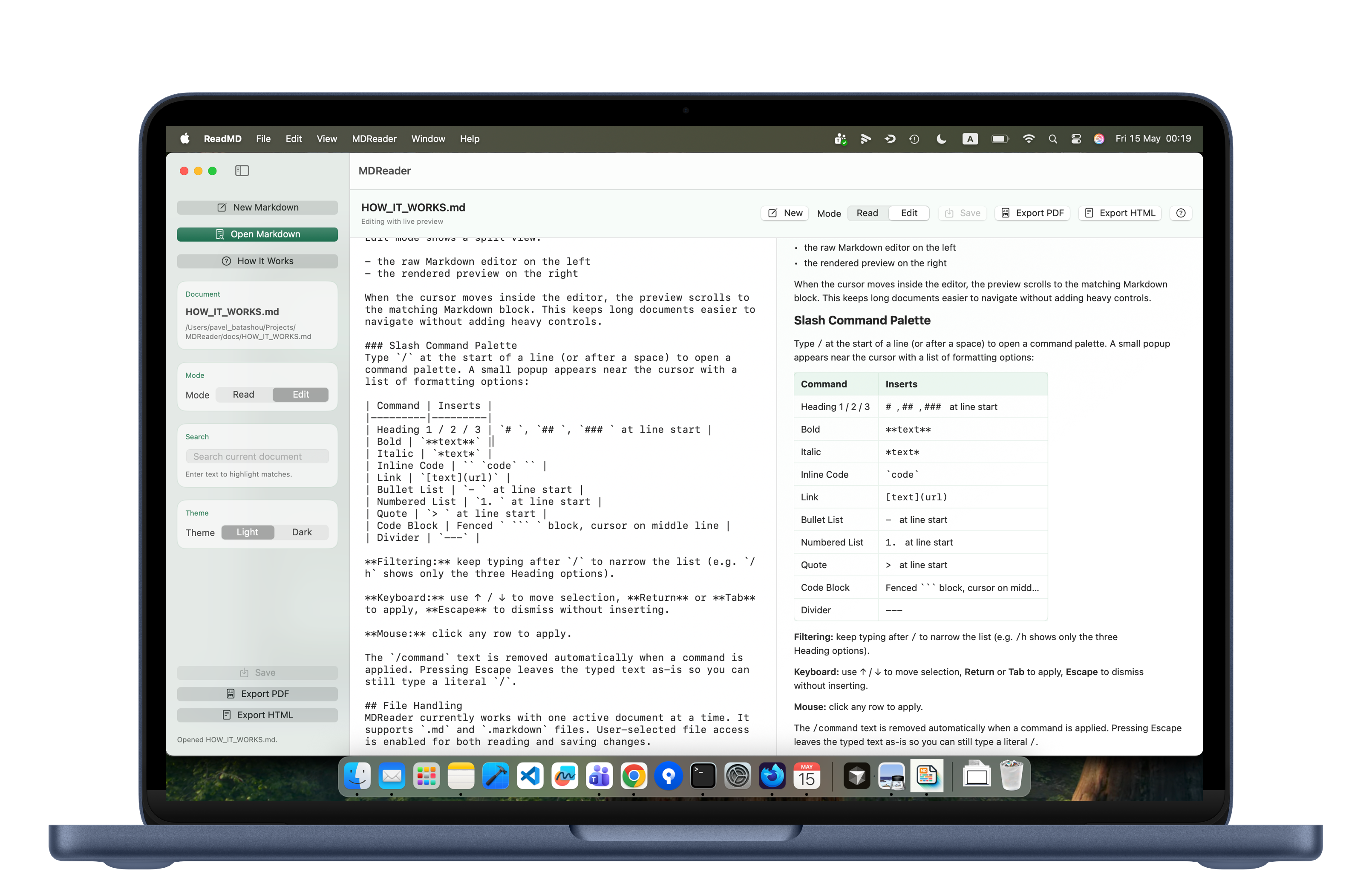 MDReader app — clean Markdown reading view on macOS